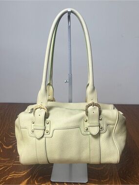 Dooney & Bourke Marcheta Soft Celery Leather Double Buckle Shoulder Bag.